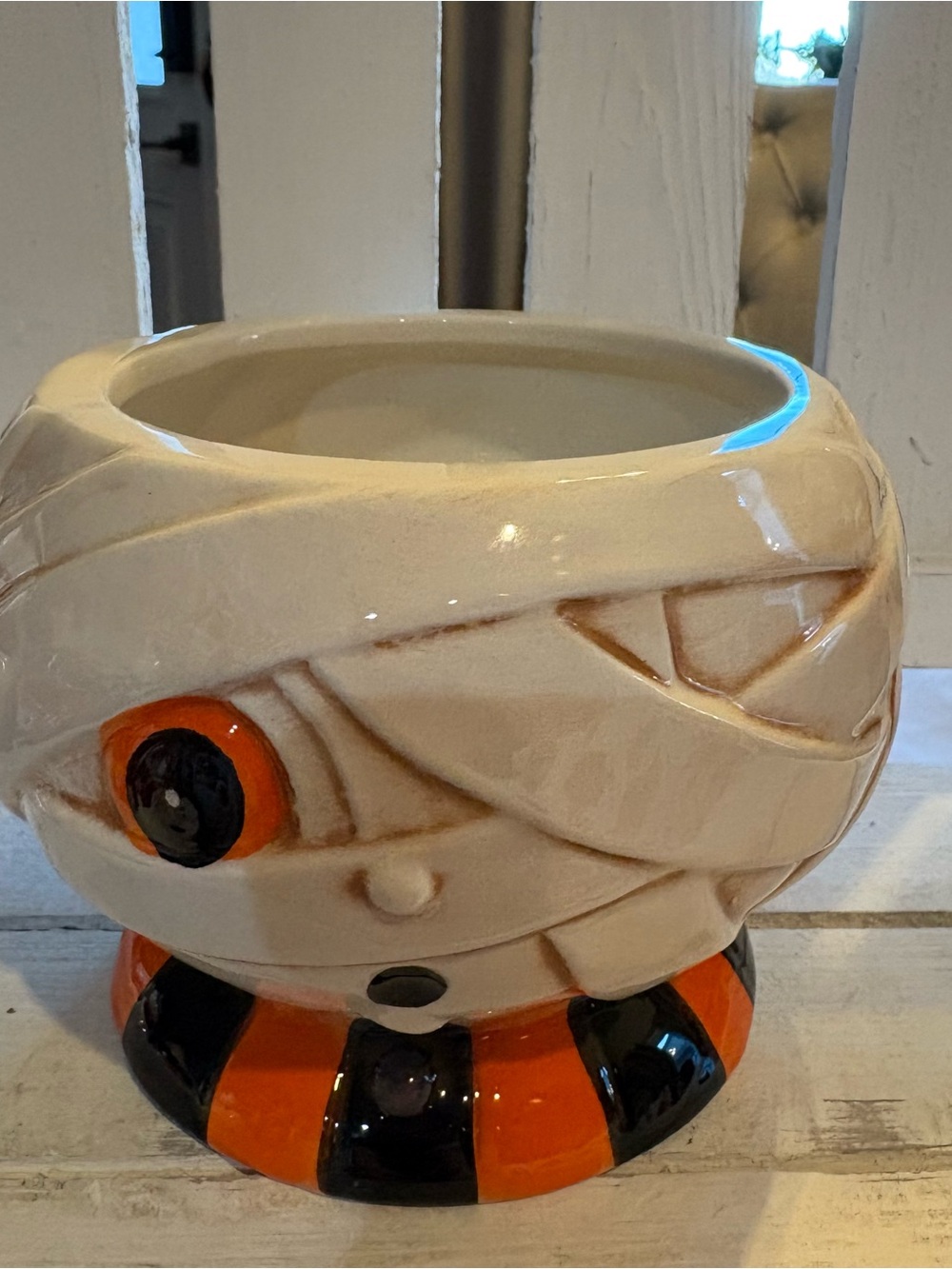 Ceramic Halloween Mummy Candy Dish - Cream and Orange